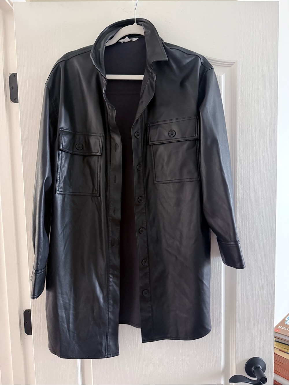 Steve Madden Black Faux Leather Shirt Jacket